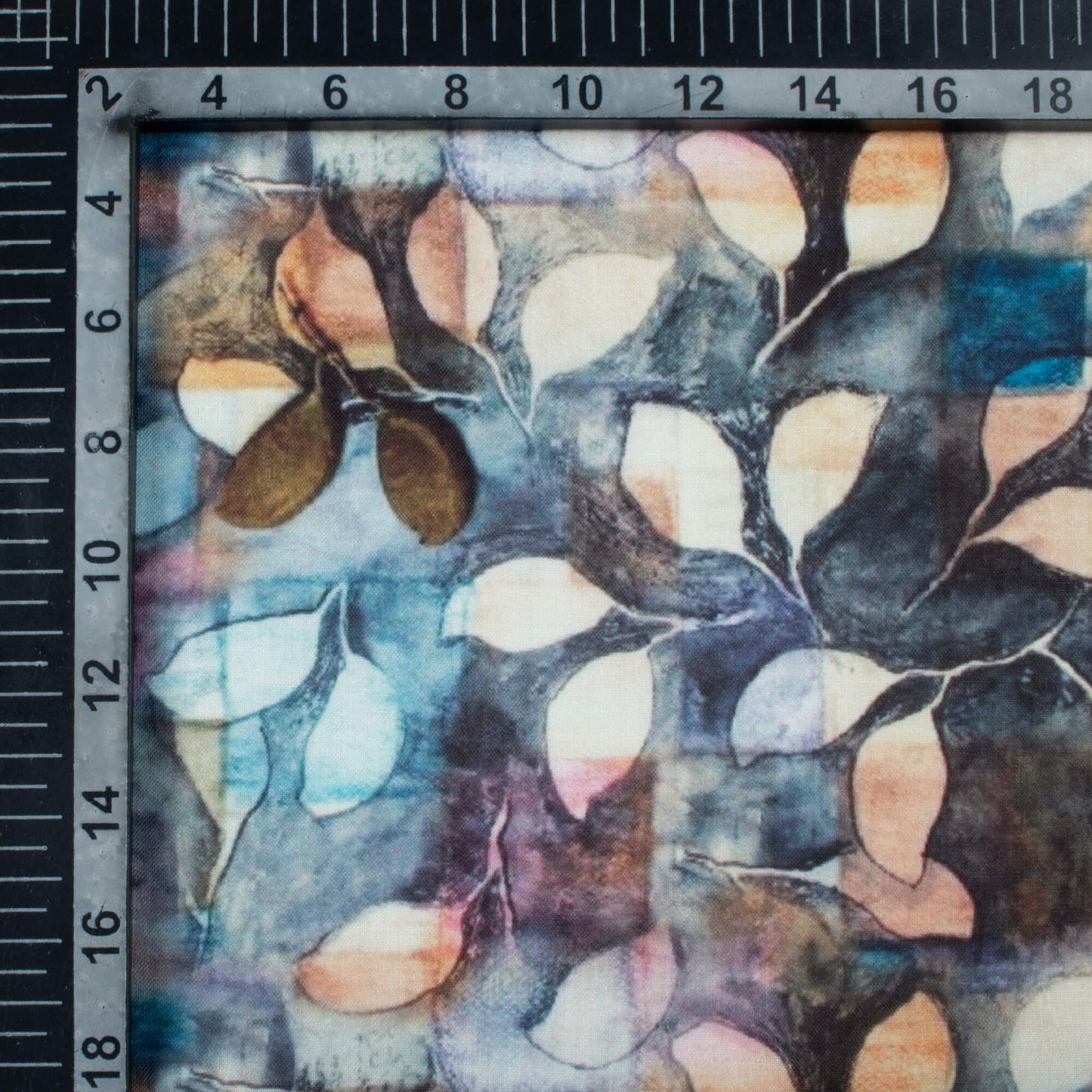 Yale Blue And Beaver Brown Leaf Pattern Digital Print Poly Cambric Fabric