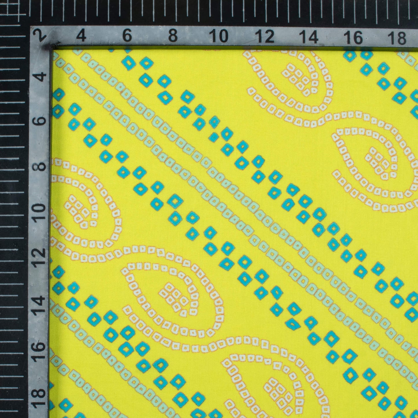 Lemon Yellow And Teal Bandhanii Pattern Digital Print Poly Cambric Fabric