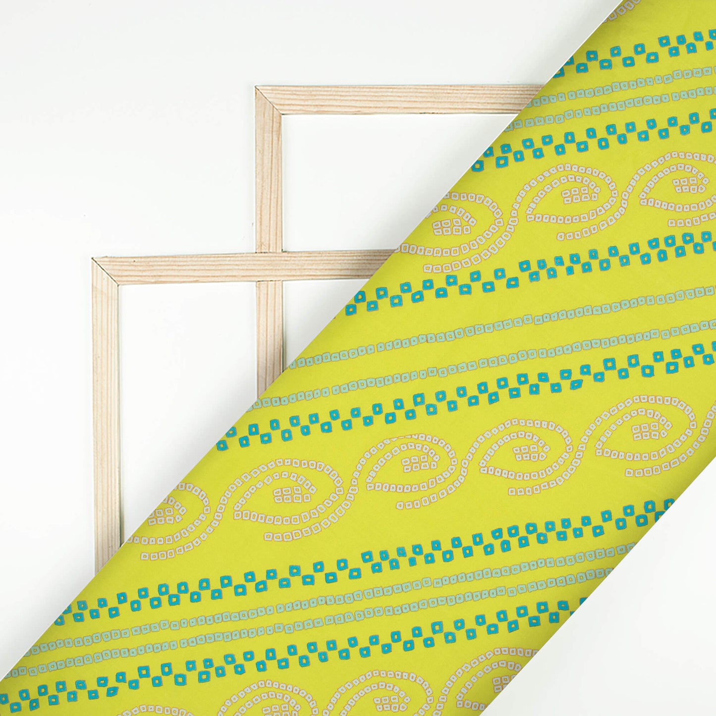 Lemon Yellow And Teal Bandhanii Pattern Digital Print Poly Cambric Fabric