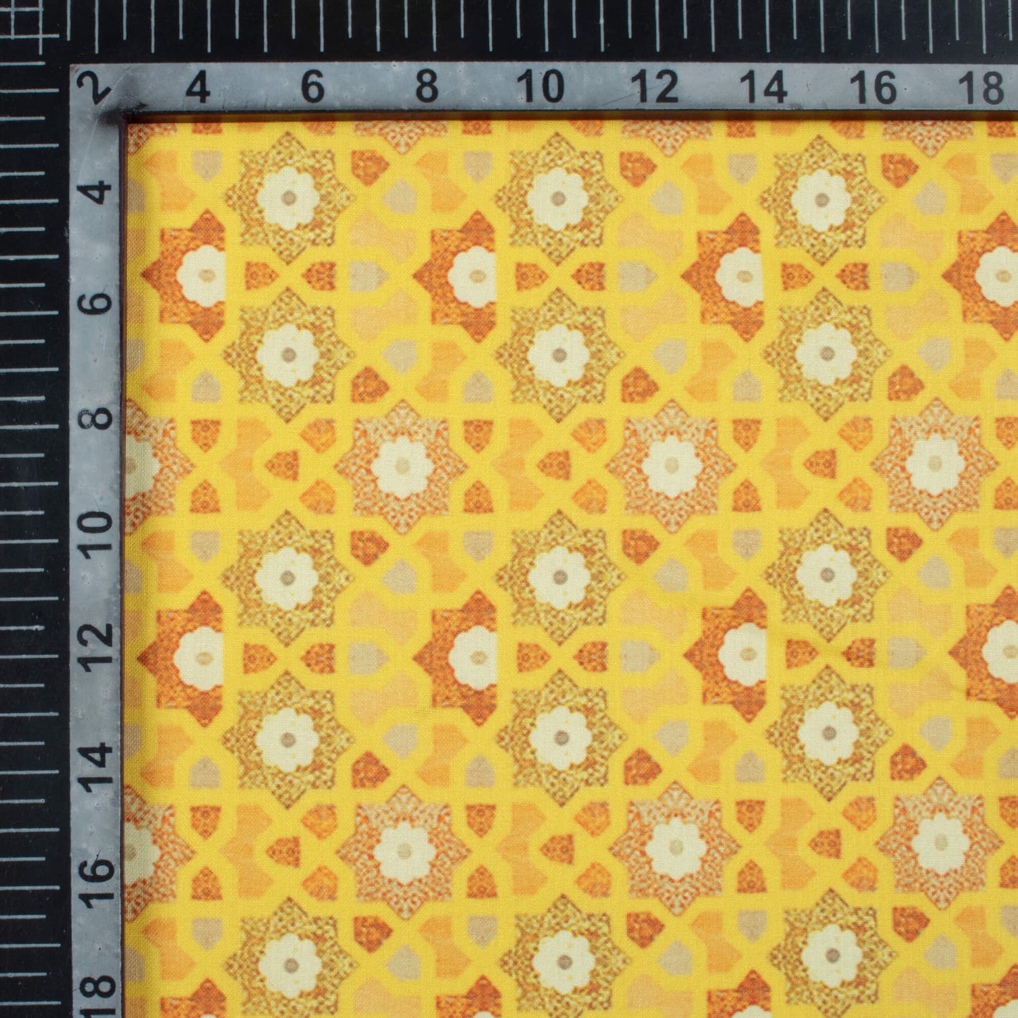 Tuscany Yellow And Tawny Brown Traditional Pattern Digital Print Poly Cambric Fabric