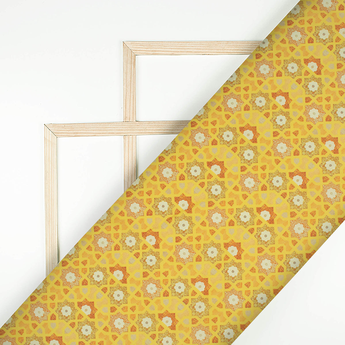 Tuscany Yellow And Tawny Brown Traditional Pattern Digital Print Poly Cambric Fabric