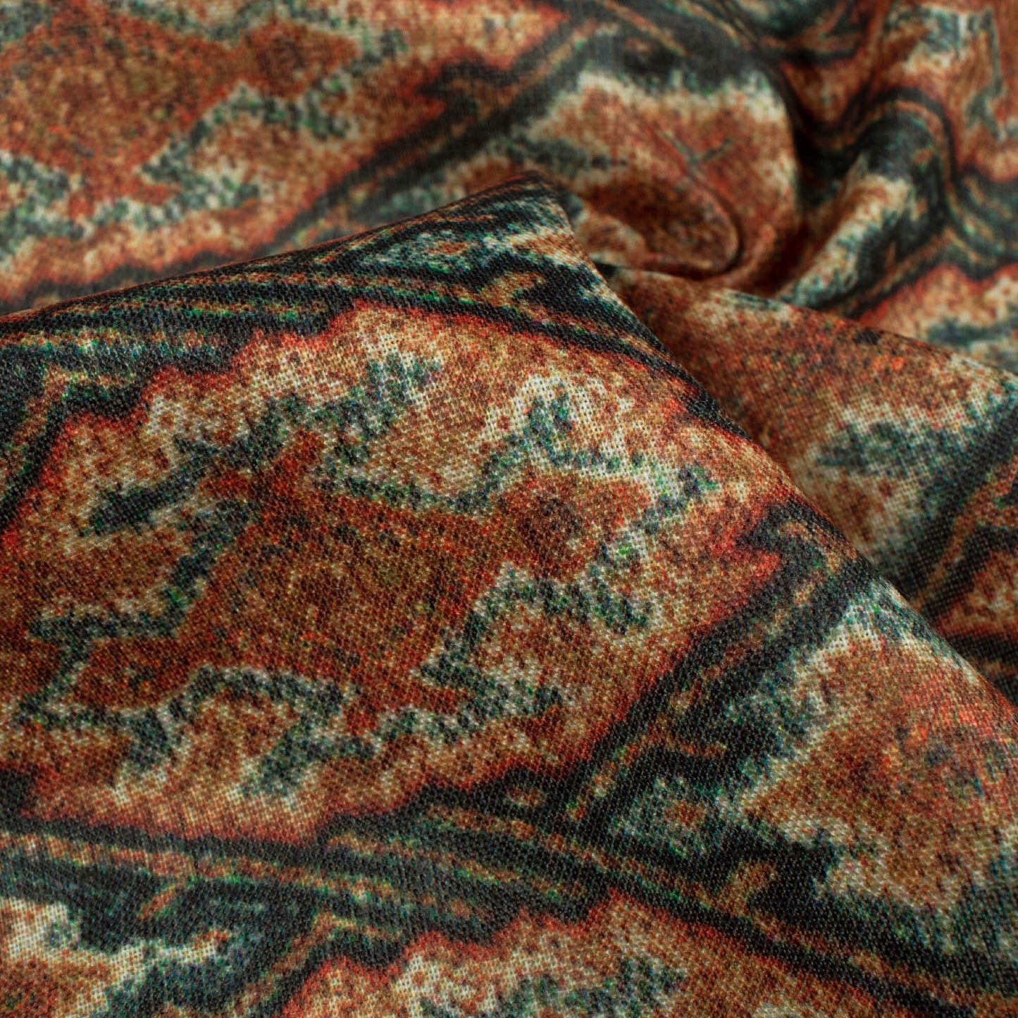 Sepia Brown And Beige Ethnic Pattern Digital Print Poly Cambric Fabric