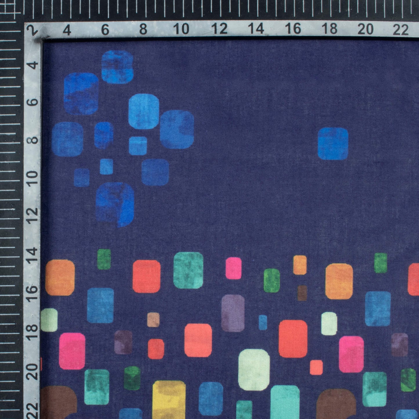 Navy Blue And Vermilion Red Geometric Pattern Digital Print Poly Cambric Fabric