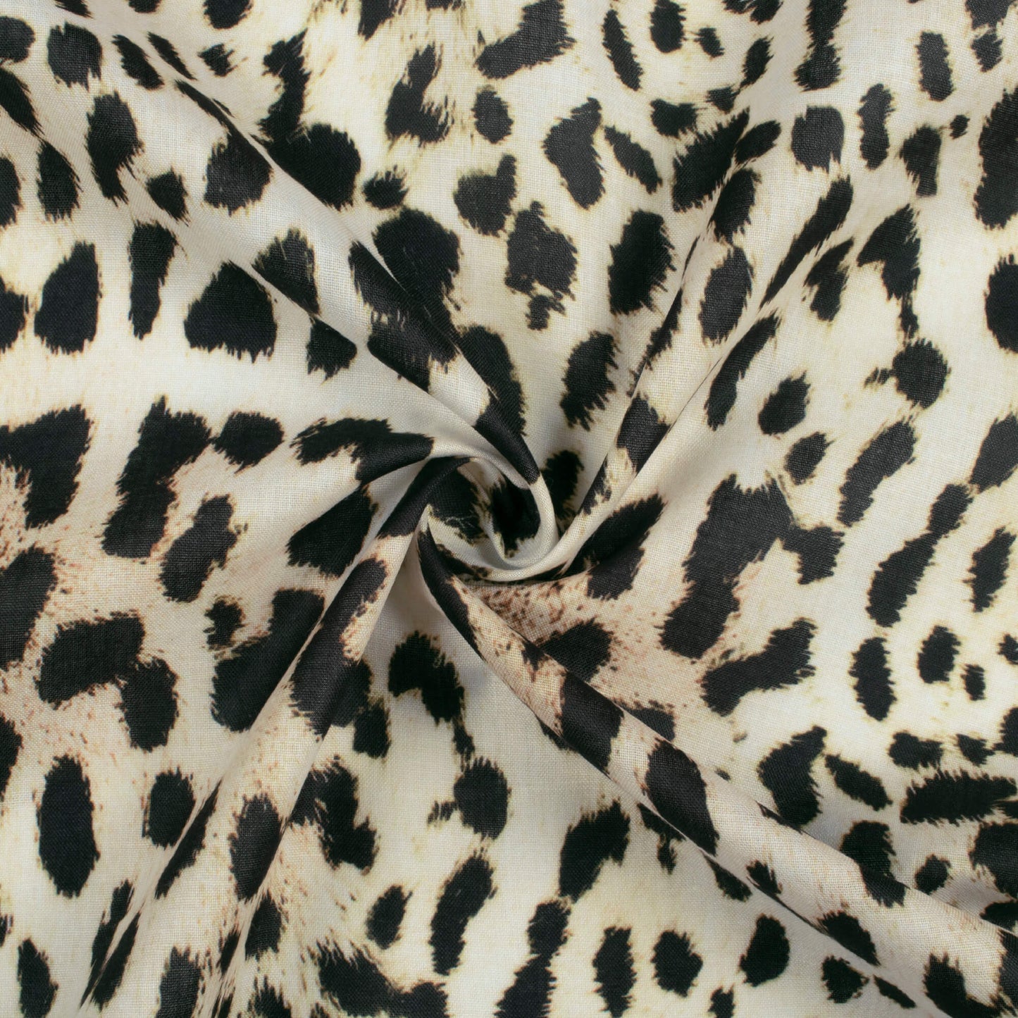 Black And Ecru Beige Animal Pattern Digital Print Poly Cambric Fabric