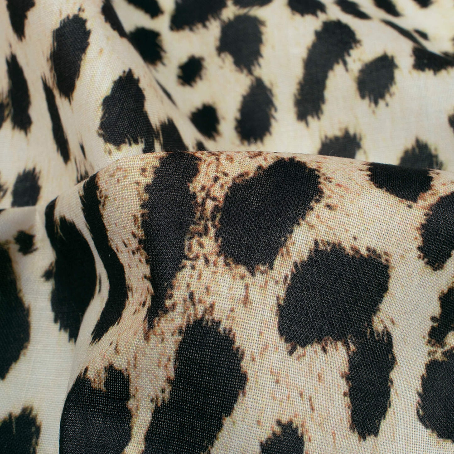Black And Ecru Beige Animal Pattern Digital Print Poly Cambric Fabric
