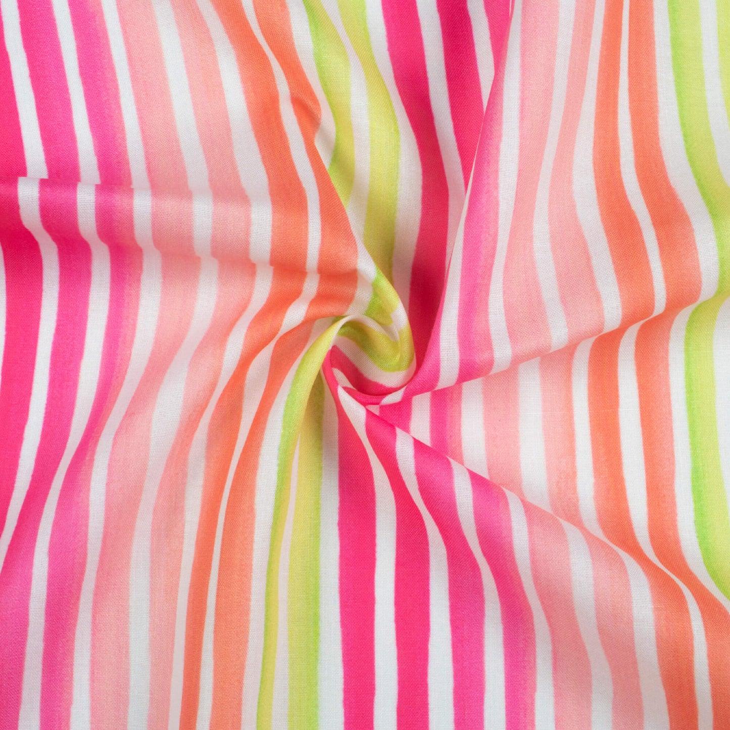 Hot Pink And Lime Green Stripes Pattern Digital Print Poly Cambric Fabric