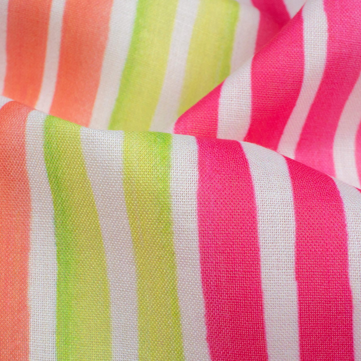 Hot Pink And Lime Green Stripes Pattern Digital Print Poly Cambric Fabric