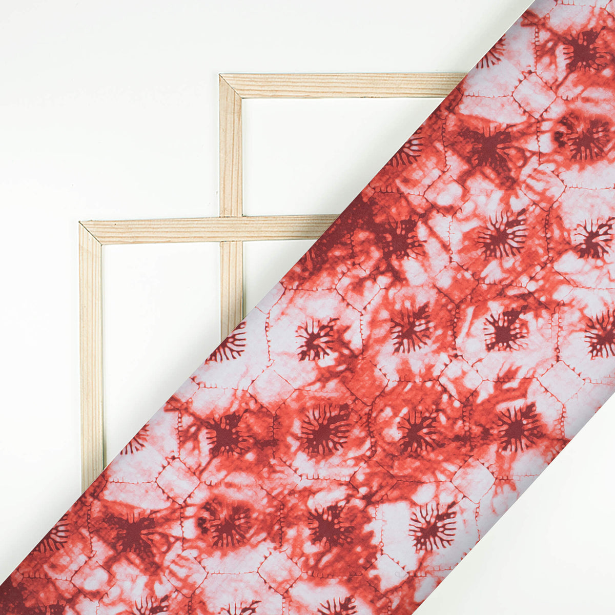 Vermilion Red And White Abstract Pattern Digital Print Poly Cambric Fabric