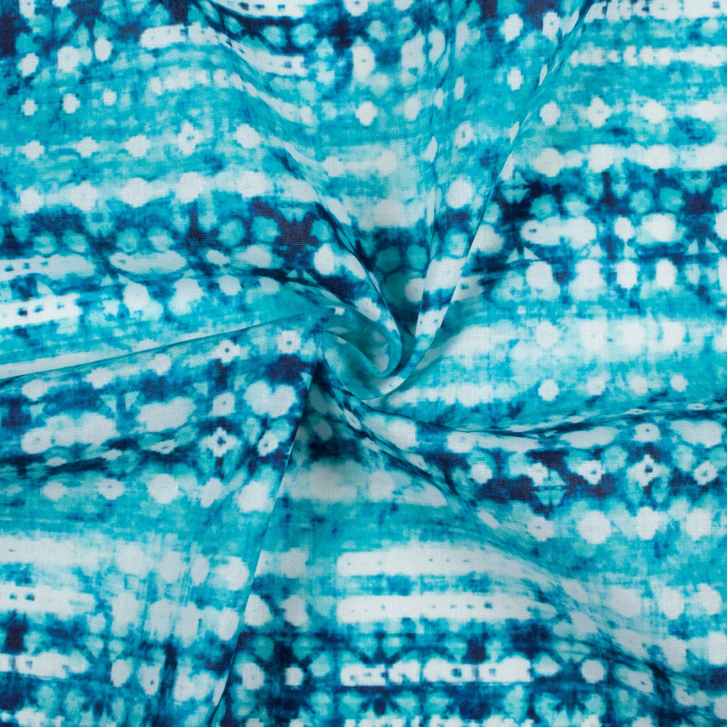 Sky Blue And White Shiiborii Pattern Digital Print Poly Cambric Fabric
