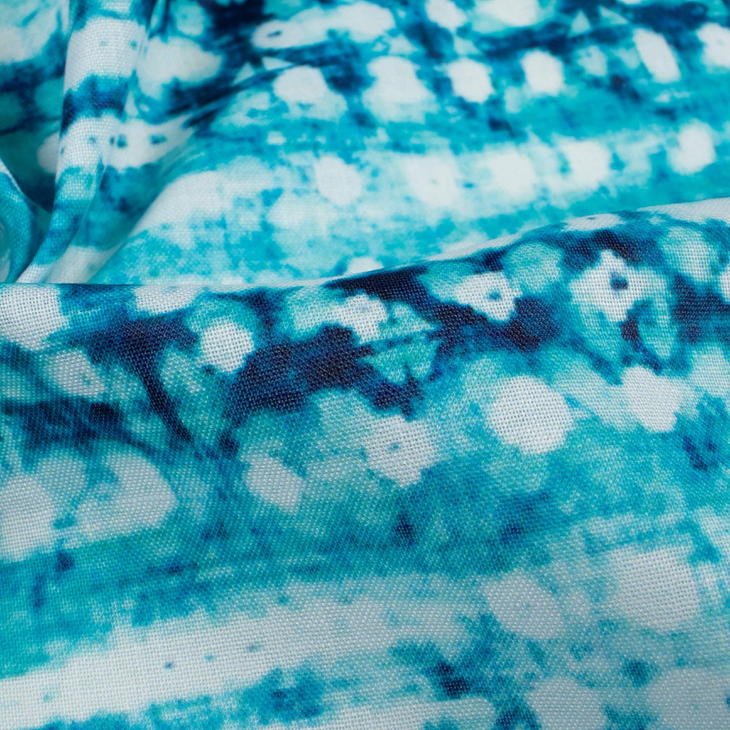 Sky Blue And White Shiiborii Pattern Digital Print Poly Cambric Fabric