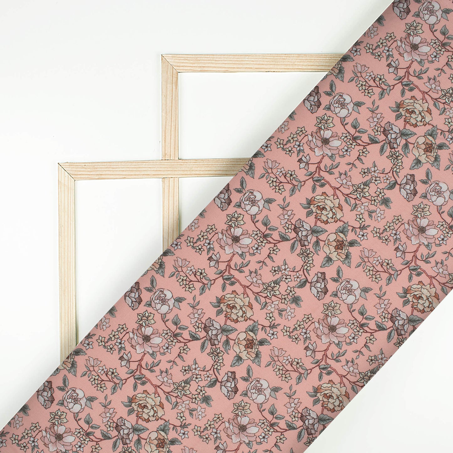 Powder Pink And Peach Floral Pattern Digital Print Poly Cambric Fabric