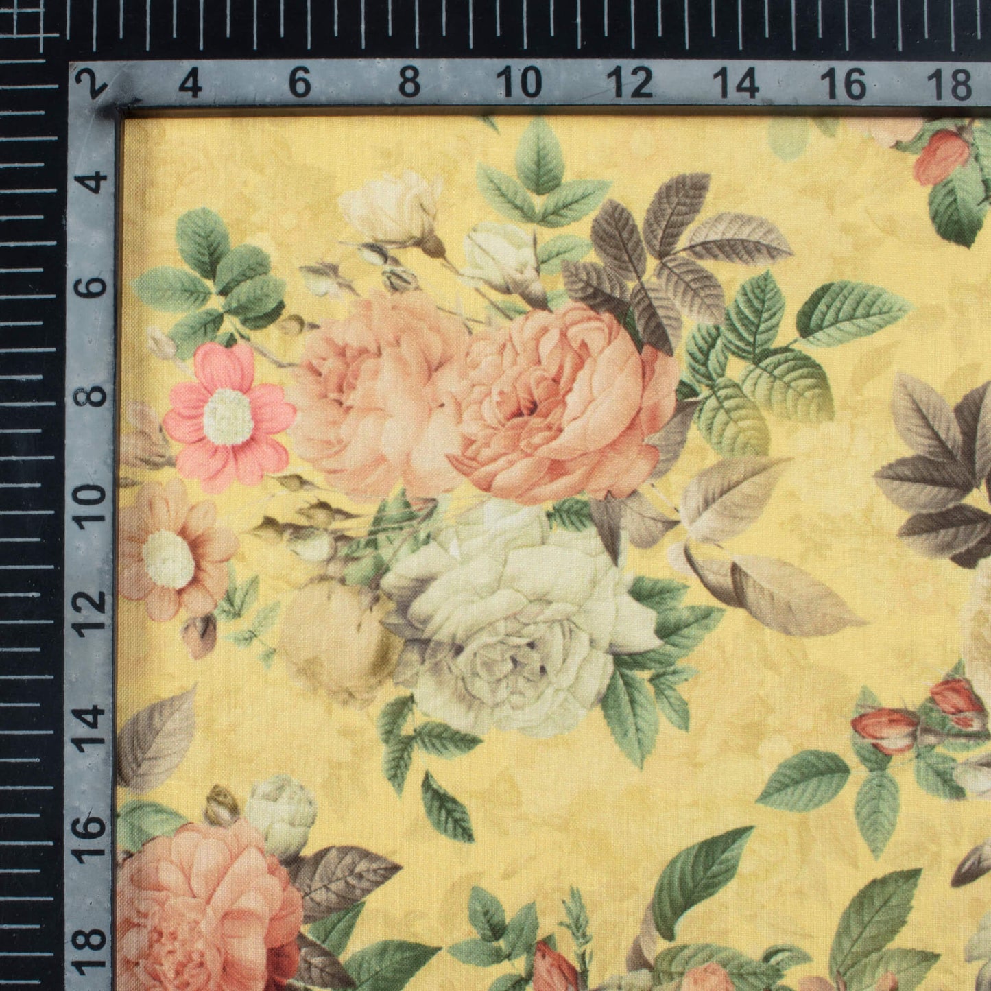 Mellow Yellow And Brown Floral Pattern Digital Print Poly Cambric Fabric