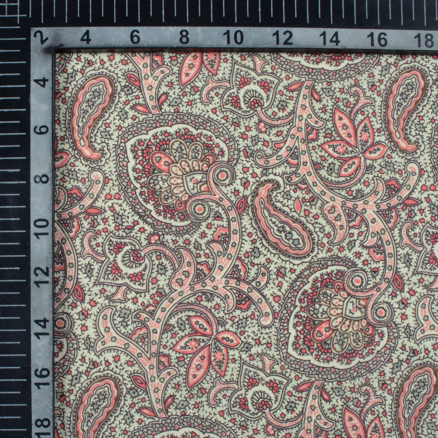Light Green And Deep Pink Paisley Pattern Digital Print Poly Cambric Fabric