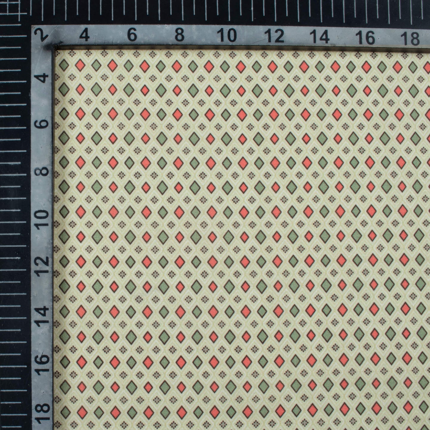 Pistachio Green And Coral Pink Geometric Pattern Digital Print Poly Cambric Fabric