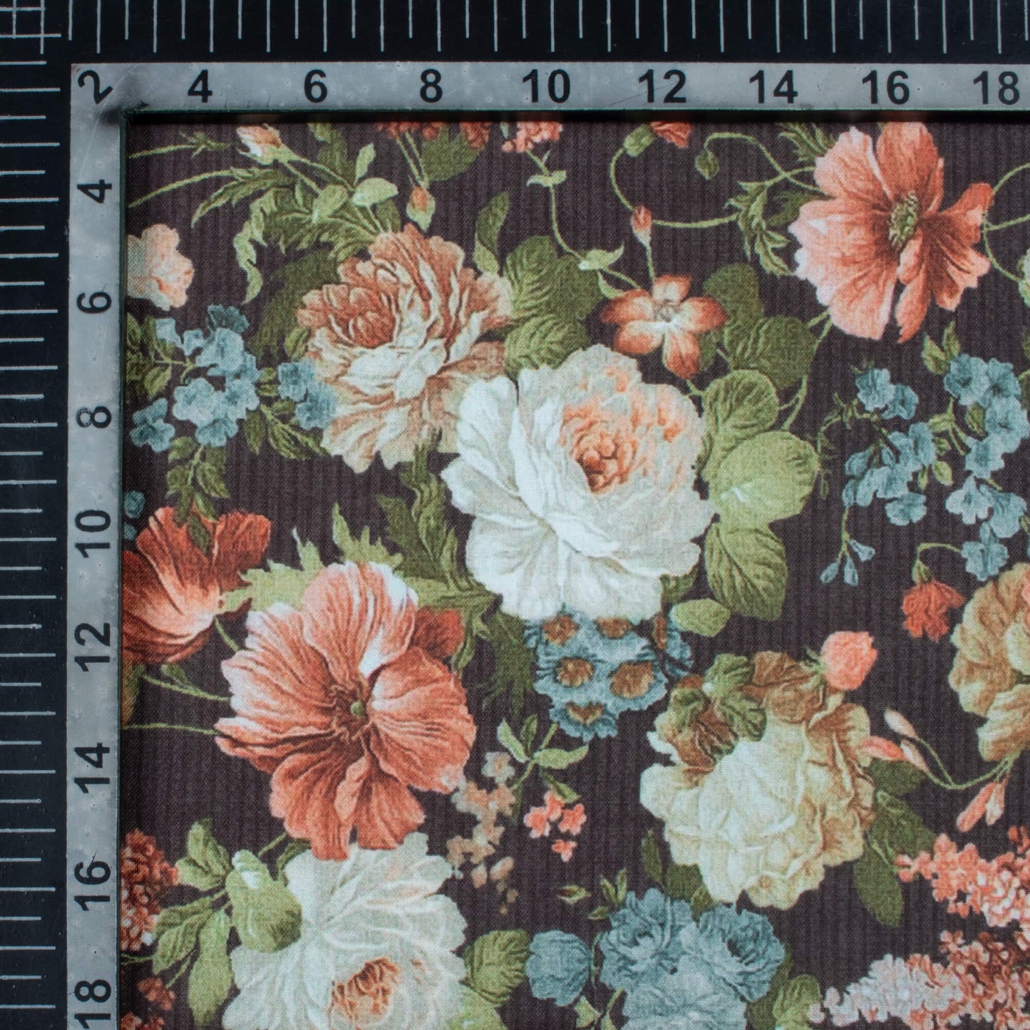 Black And Dark Blush Pink Floral Pattern Digital Print Poly Cambric Fabric