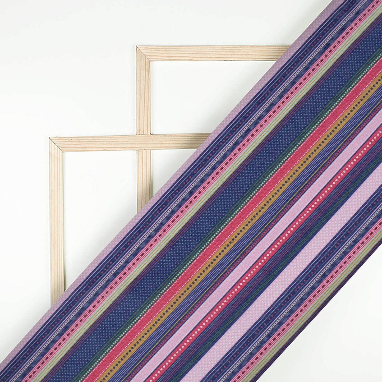 Space Blue And Taffy Pink Stripes Pattern Digital Print Poly Cambric Fabric