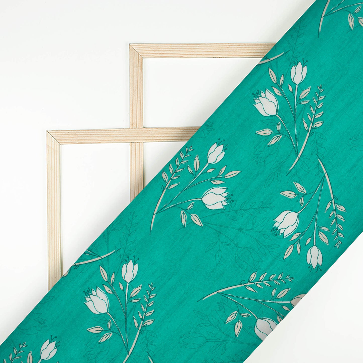 Pine Green And White Floral Pattern Digital Print Poly Cambric Fabric