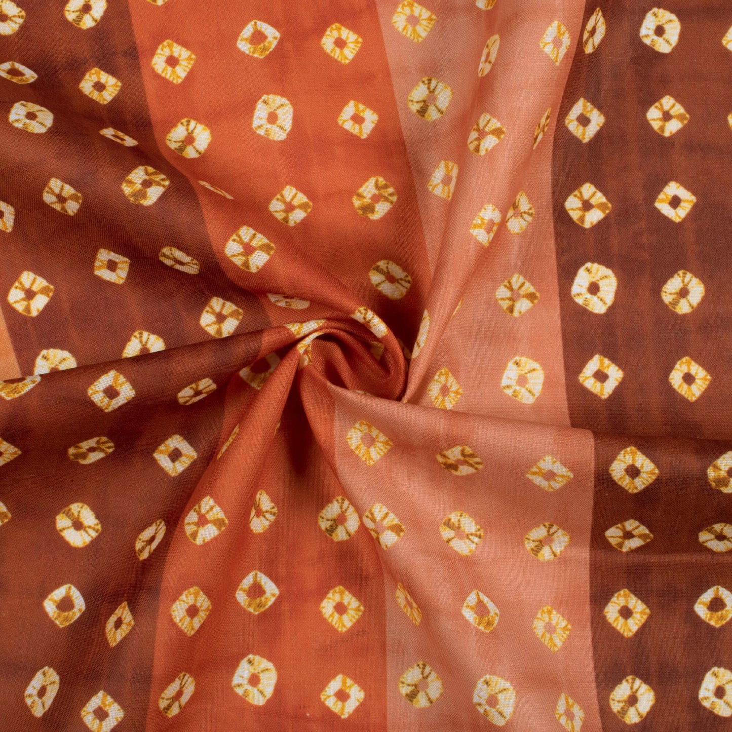 Pecan Brown And Cream Bandhanii Pattern Digital Print Poly Cambric Fabric