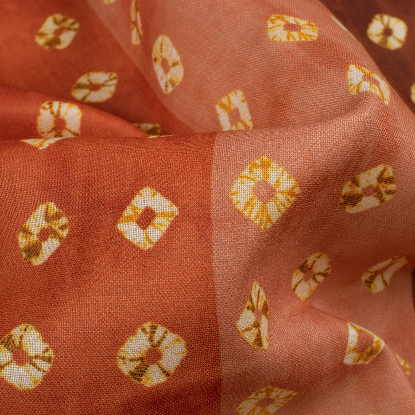 Pecan Brown And Cream Bandhanii Pattern Digital Print Poly Cambric Fabric