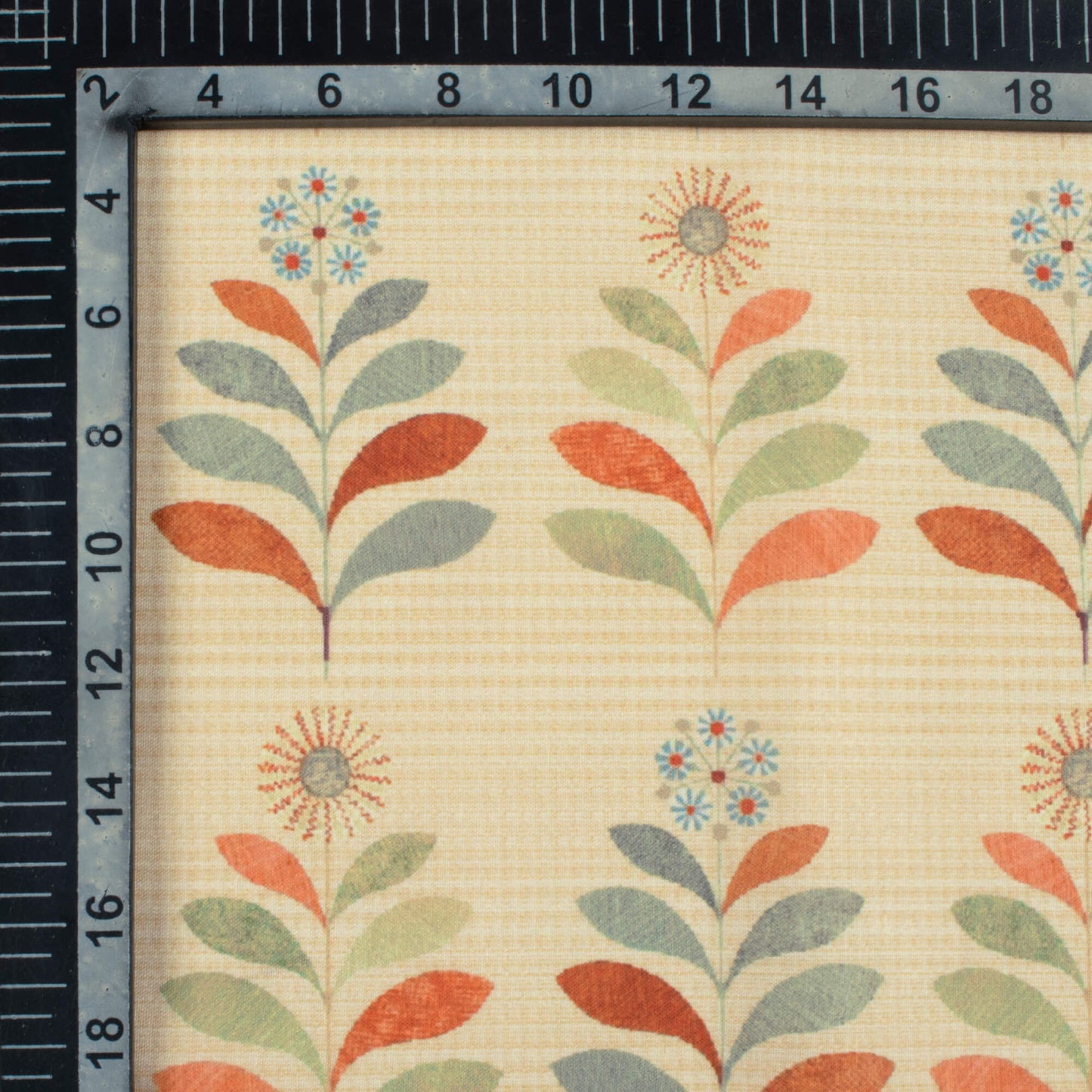 Pastel Orange And Green Leaf Pattern Digital Print Poly Cambric Fabric