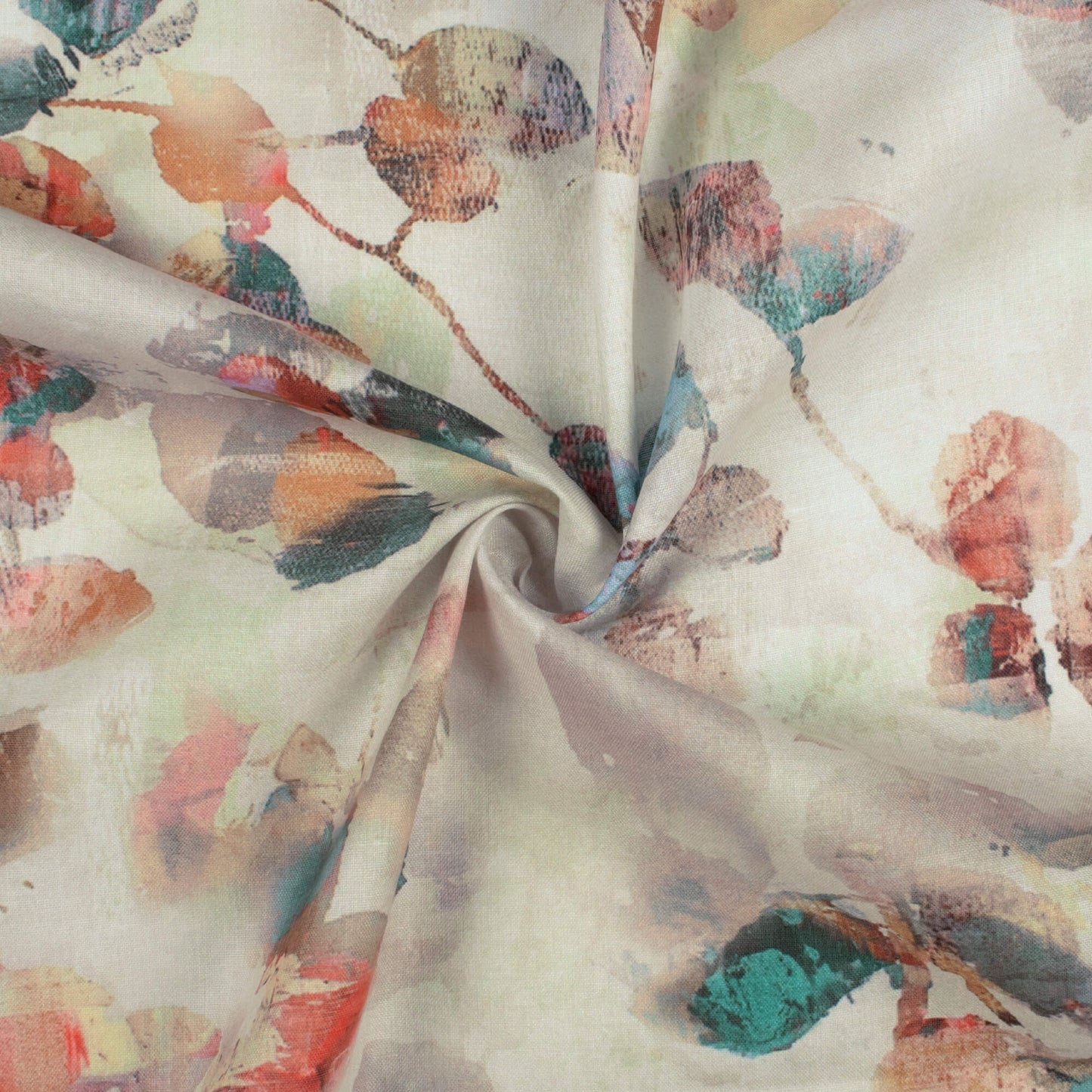 Pastel Green And Red Leaf Pattern Digital Print Poly Cambric Fabric