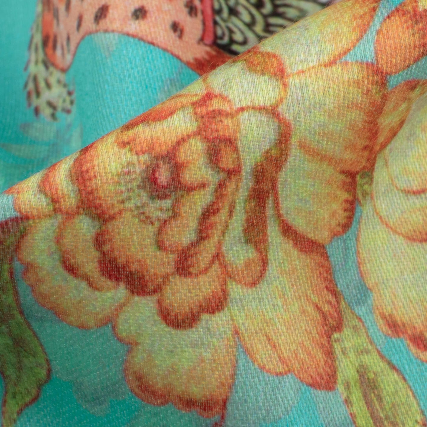 Powder Yellow And Laguna Yellow Floral Pattern Digital Print Poly Glazed Cotton Fabric