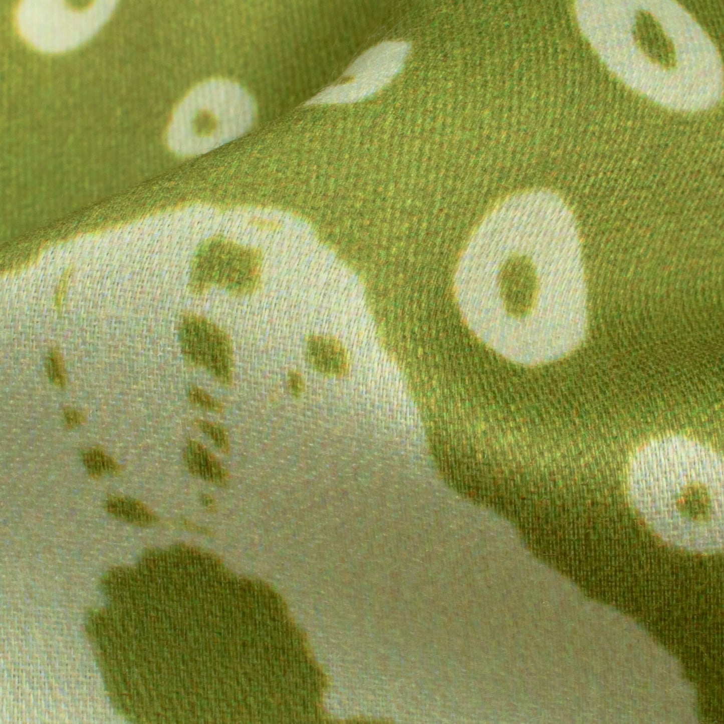 Olive Green And Off White Bandhani Pattern Digital Print Poly Glazed Cotton Fabric
