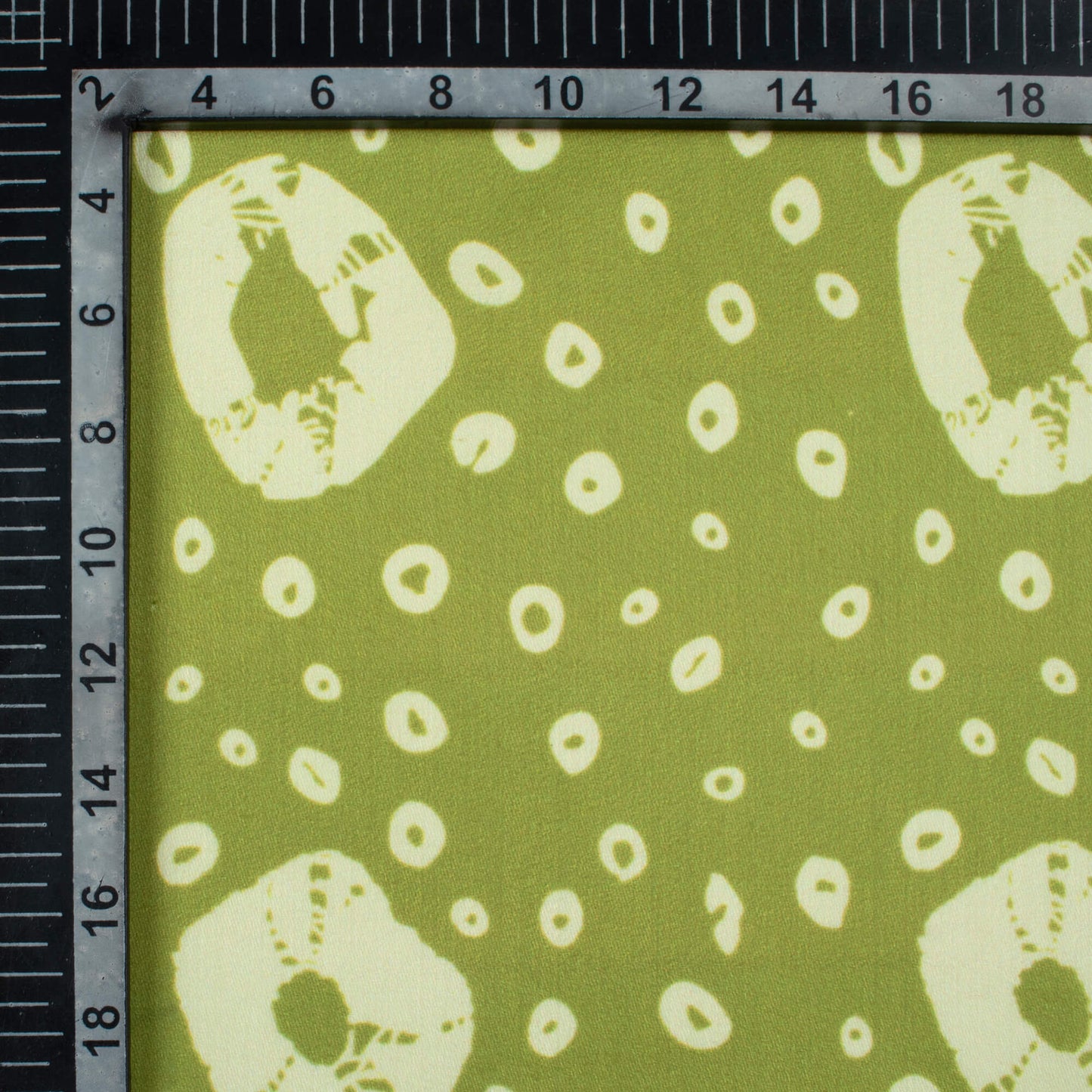 Olive Green And Off White Bandhani Pattern Digital Print Poly Glazed Cotton Fabric
