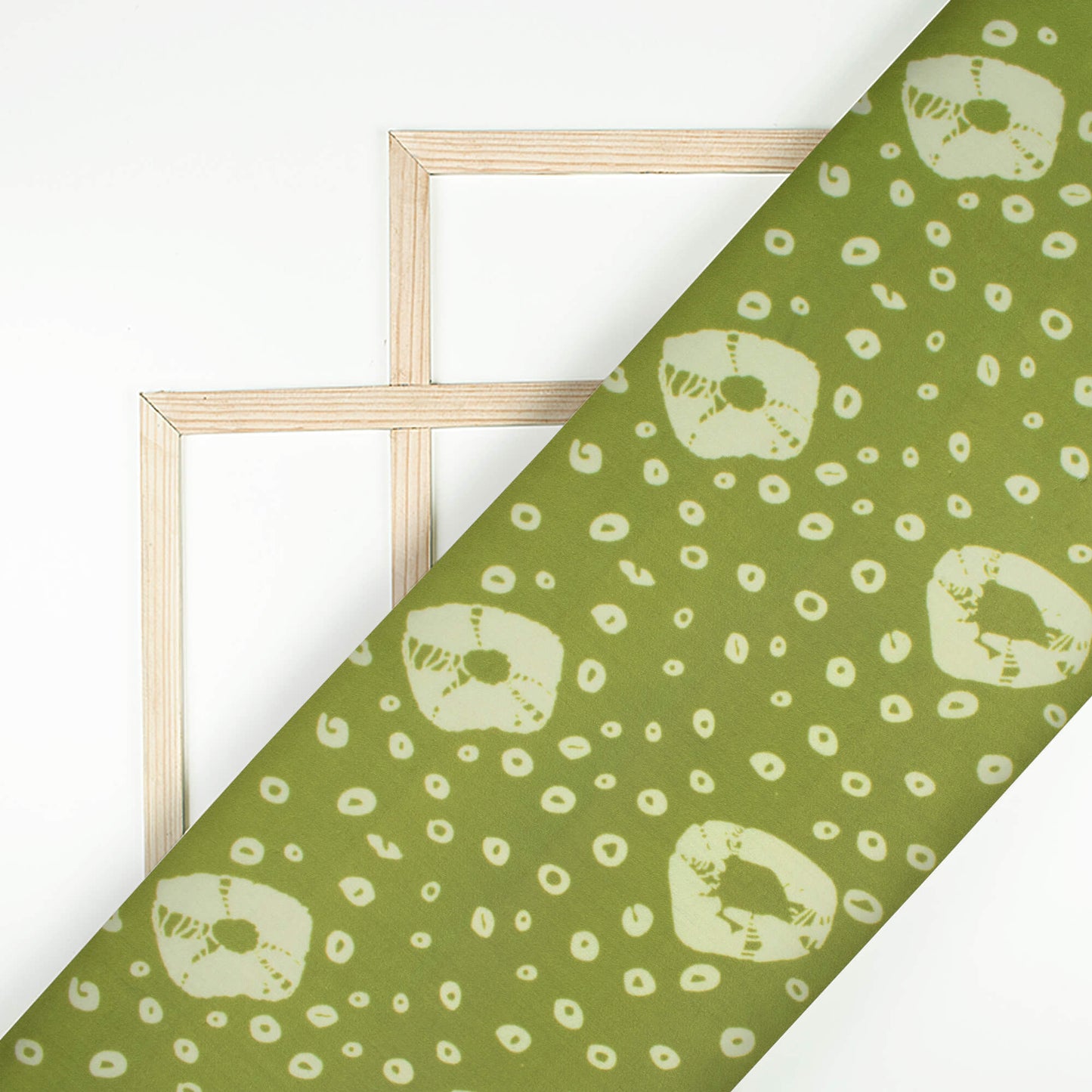 Olive Green And Off White Bandhanii Pattern Digital Print Poly Glazed Cotton Fabric