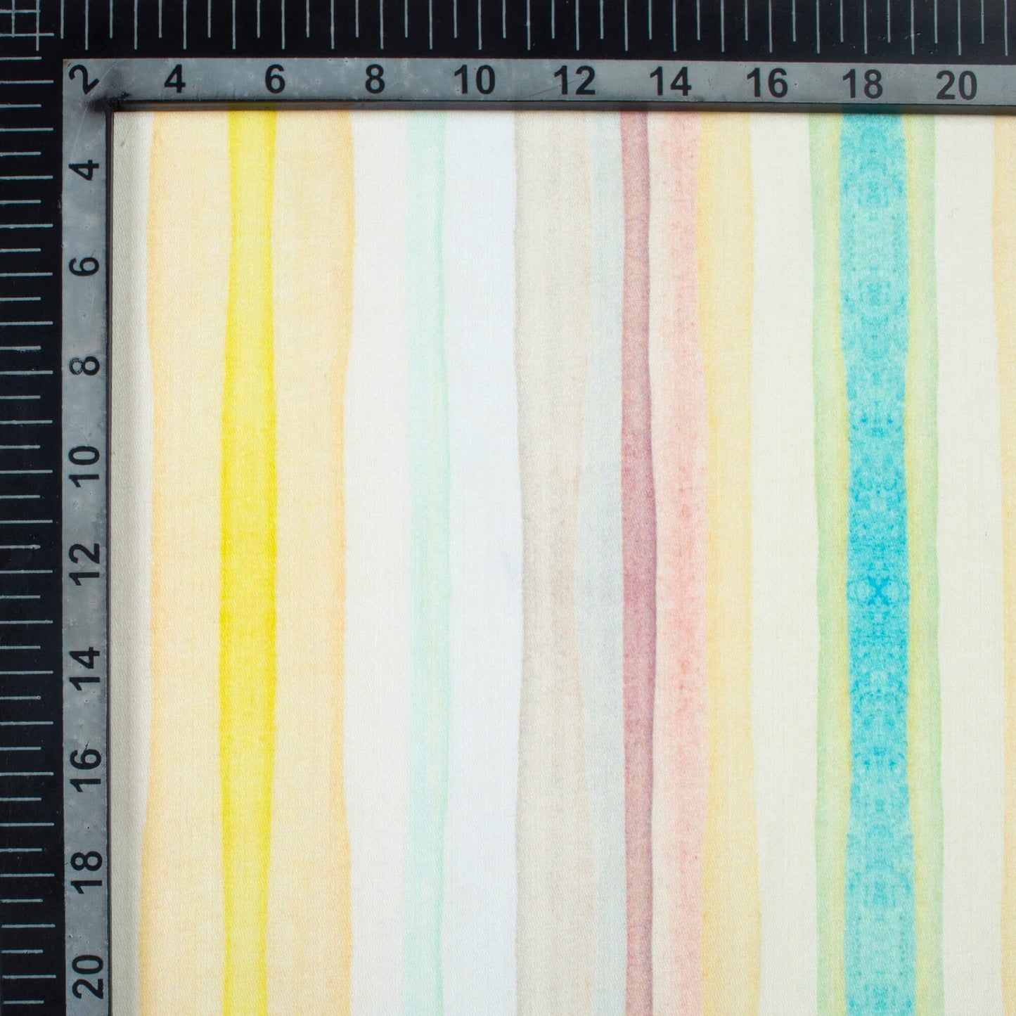 Off White And Yellow Stripes Pattern Digital Print Poly Glazed Cotton Fabric