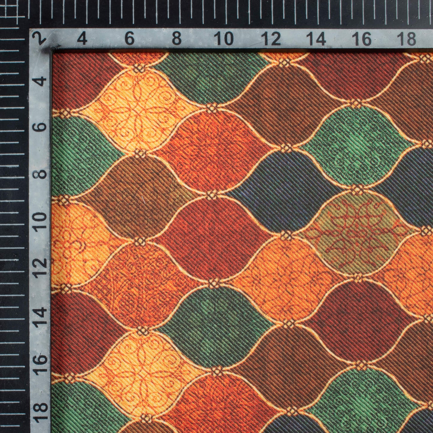 Ochre Orange And Maroon Trellis Pattern Digital Print Poly Glazed Cotton Fabric