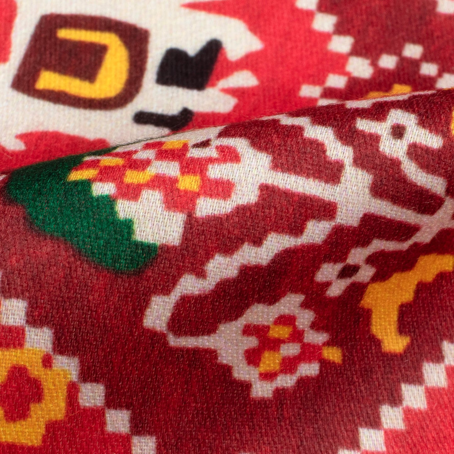 Sangria Red And Green Patolaa Pattern Digital Print Poly Glazed Cotton Fabric