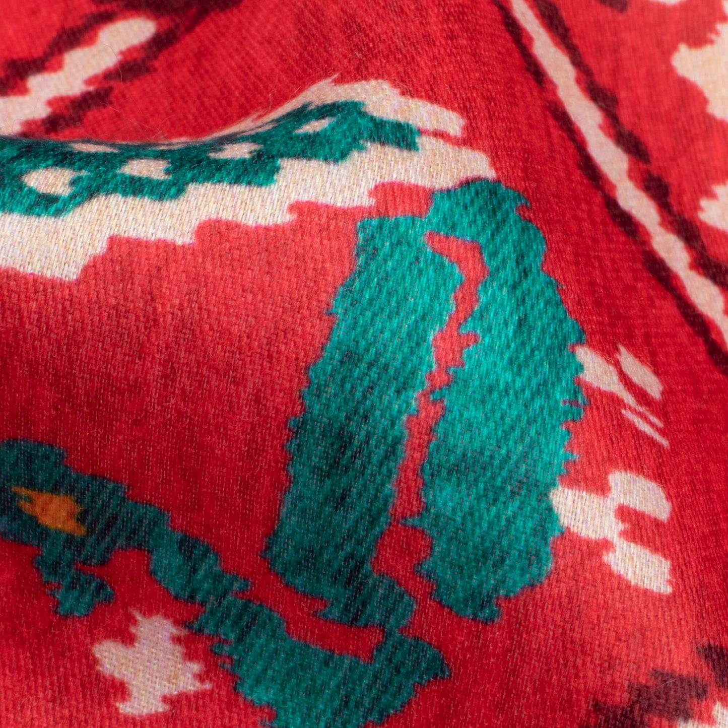 Sangria Red And Teal Green Patolaa Pattern Digital Print Poly Glazed Cotton Fabric