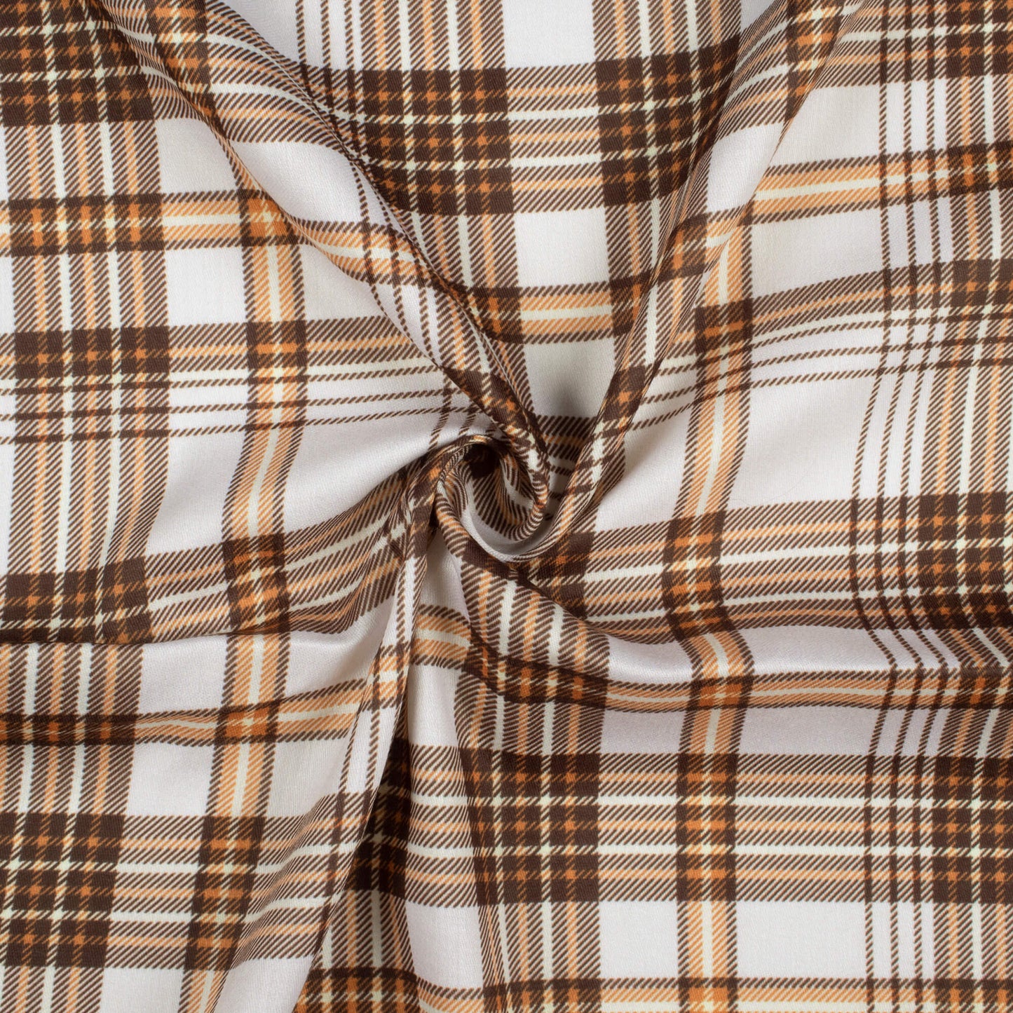 Cider Orange And Off White Checks Pattern Digital Print Poly Glazed Cotton Fabric