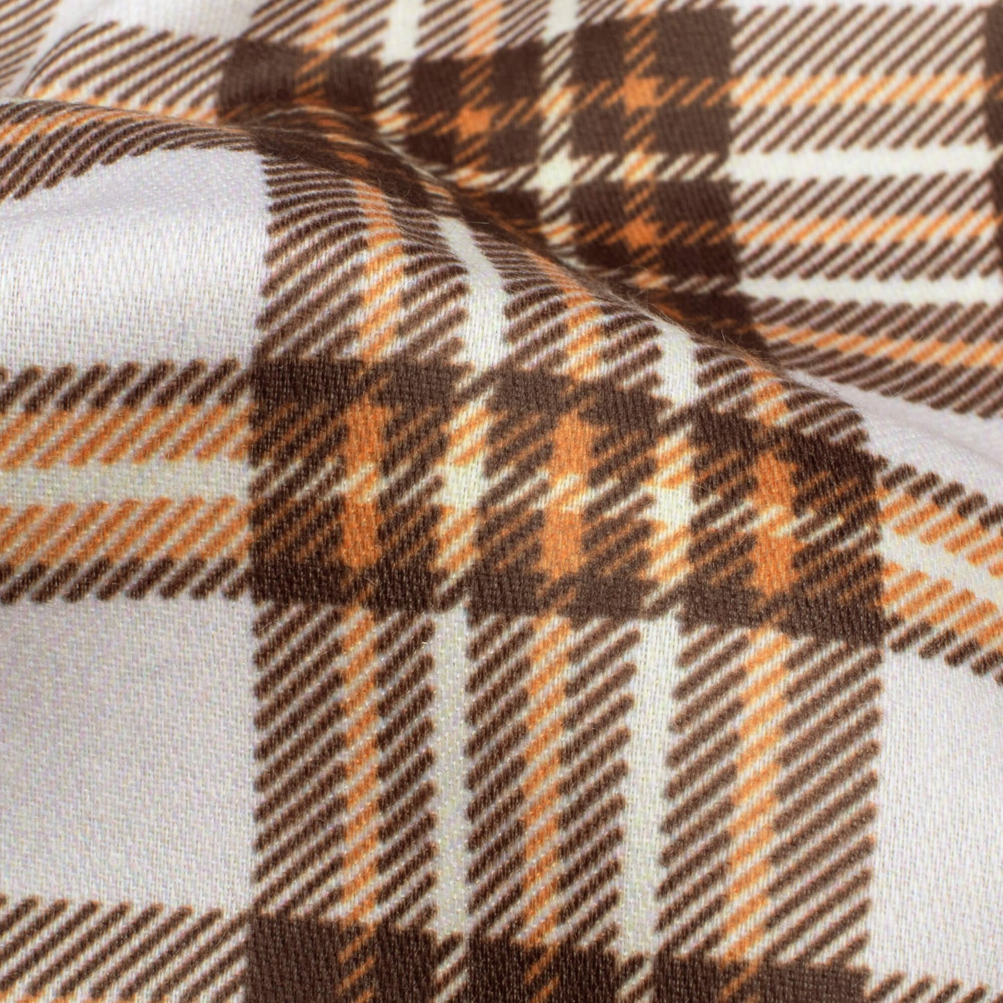 Cider Orange And Off White Checks Pattern Digital Print Poly Glazed Cotton Fabric