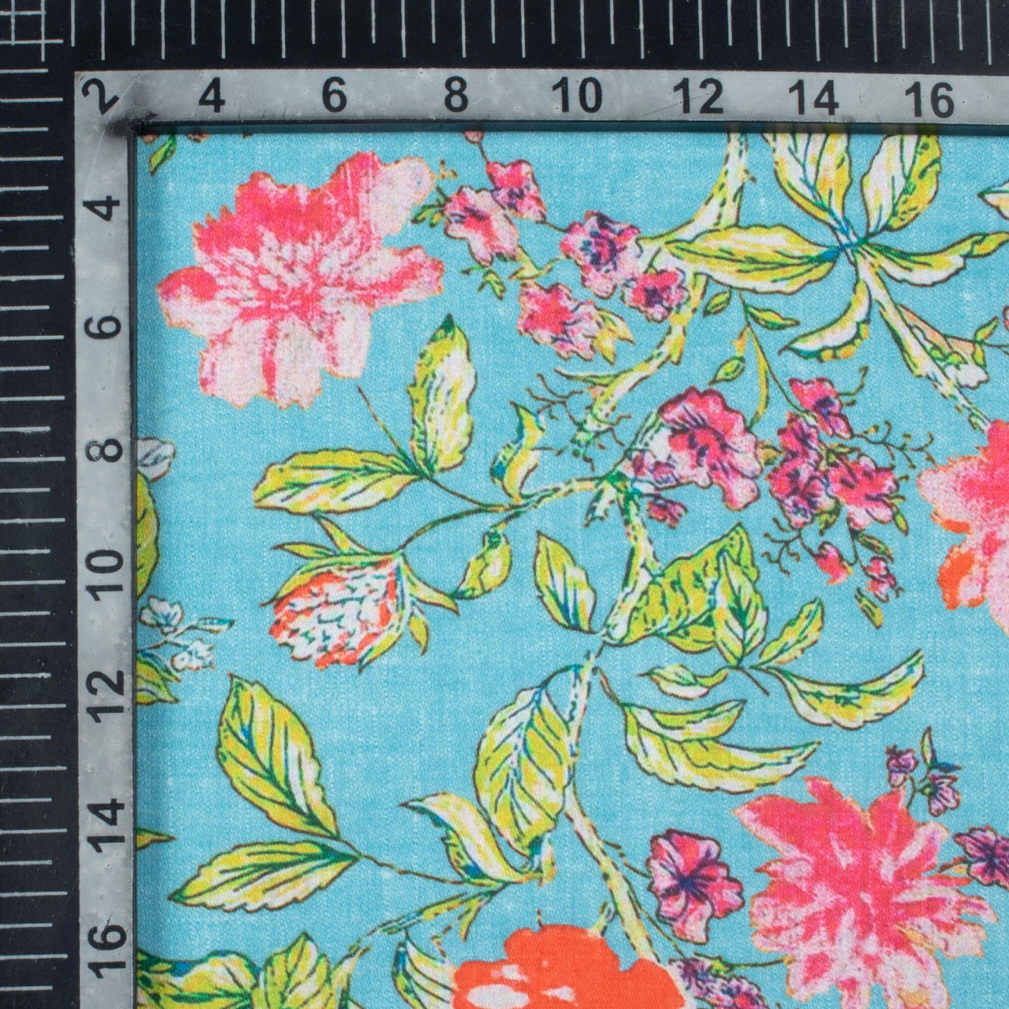 Baby Blue And Taffy Pink Floral Pattern Digital Print Poly Glazed Cotton Fabric