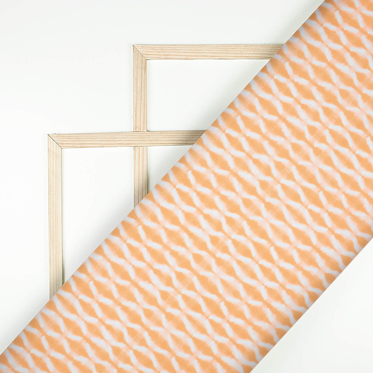 Melon Orange And White Trellis Pattern Digital Print Poly Glazed Cotton Fabric