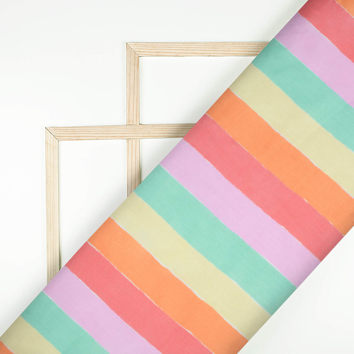 Punch Pink And Orange Stripes Pattern Digital Print Poly Glazed Cotton Fabric