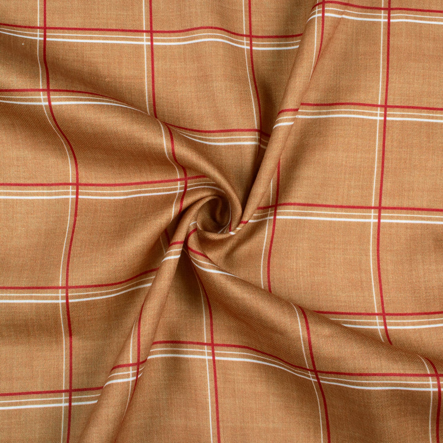 Caramel Brown And Red Checks Pattern Digital Print Poly Glazed Cotton Fabric
