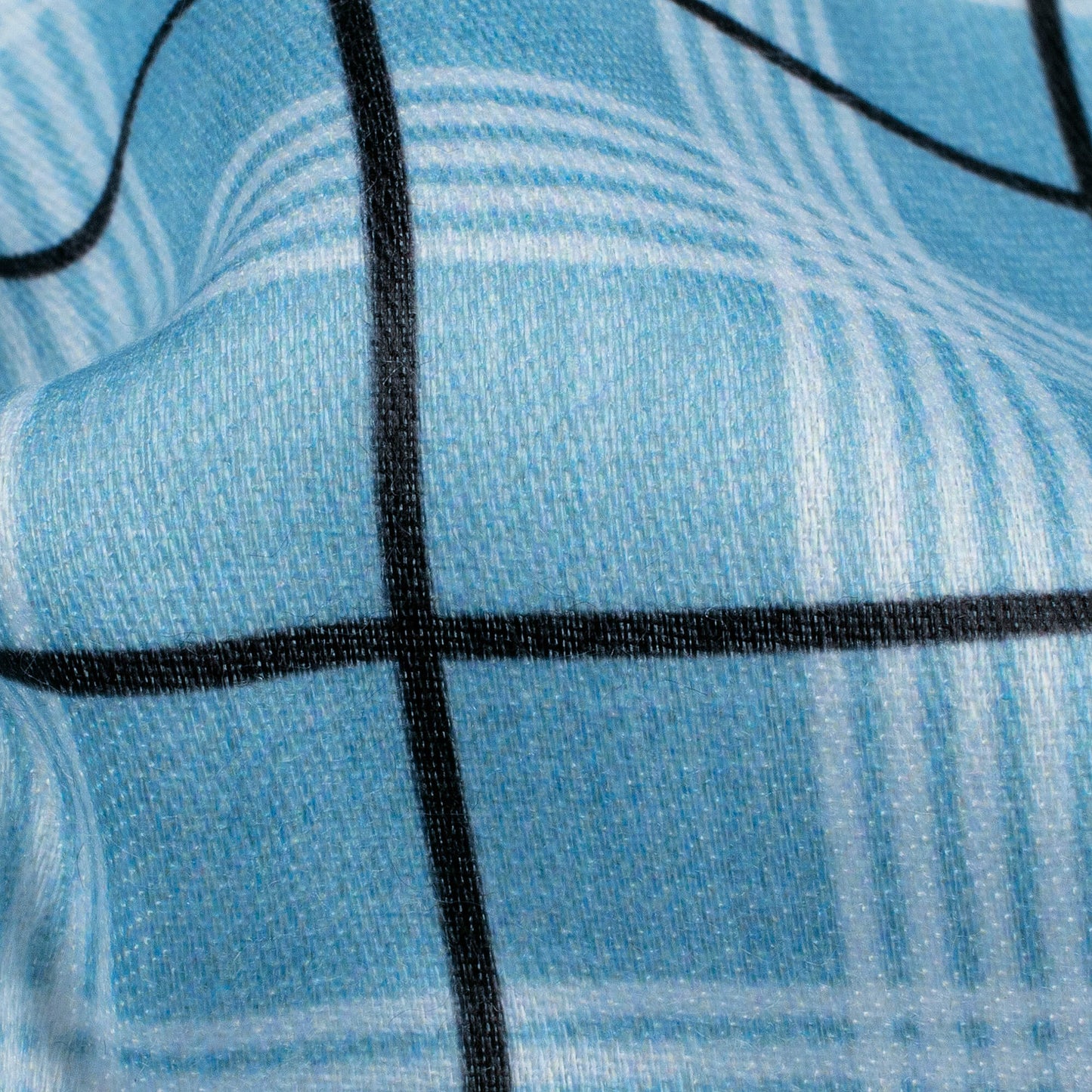 Pastel Blue And Black Checks Pattern Digital Print Poly Glazed Cotton Fabric