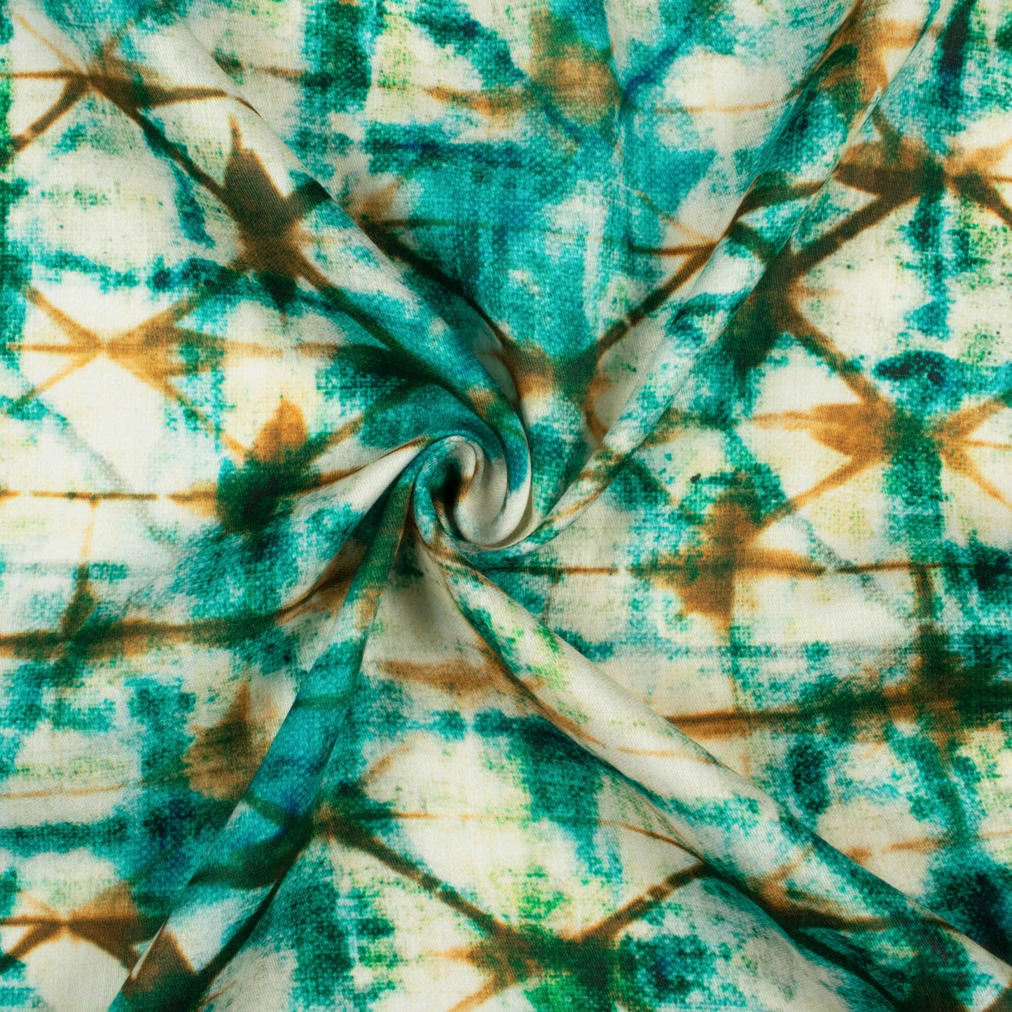 Pine Green And Brown Shiiborii Pattern Digital Print Poly Glazed Cotton Fabric