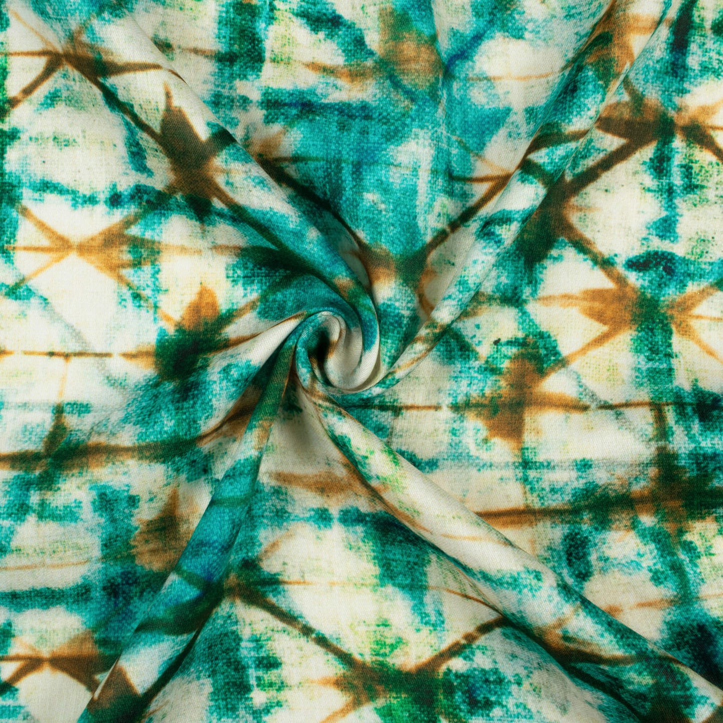 Pine Green And Brown Shibori Pattern Digital Print Poly Glazed Cotton Fabric