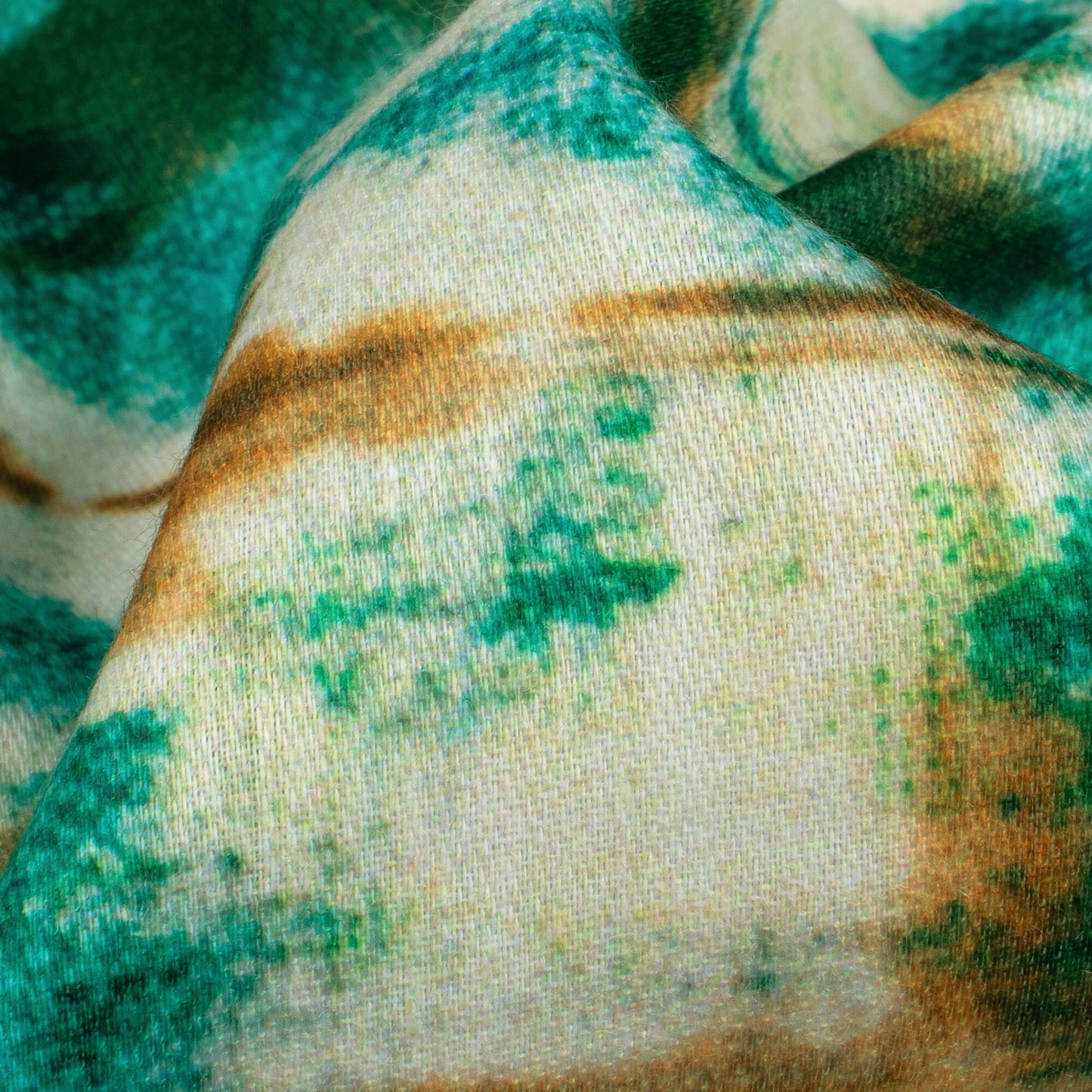 Pine Green And Brown Shiiborii Pattern Digital Print Poly Glazed Cotton Fabric