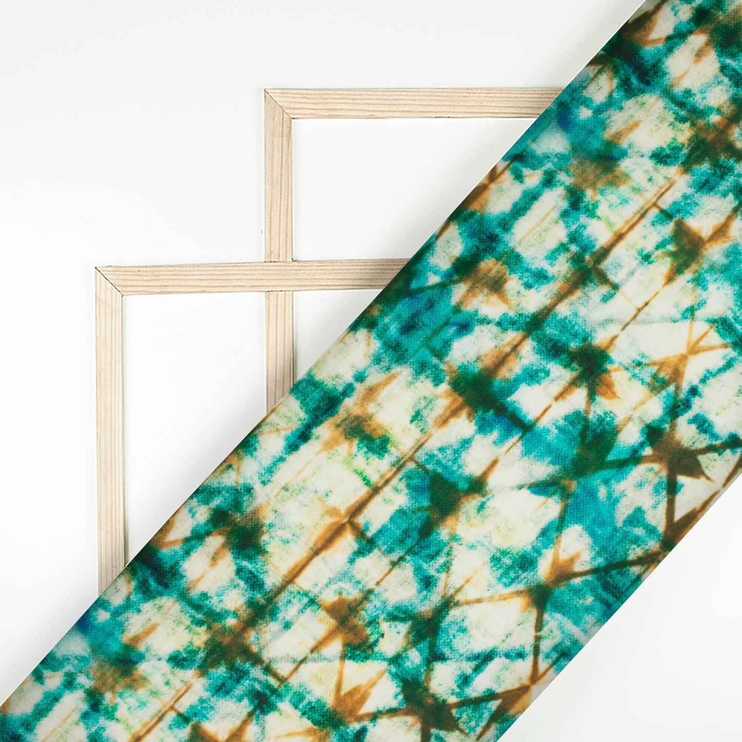 Pine Green And Brown Shiiborii Pattern Digital Print Poly Glazed Cotton Fabric