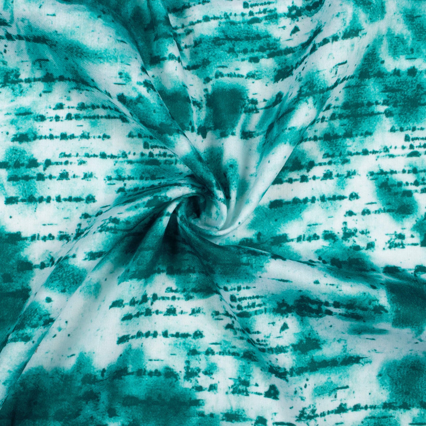 Teal Green And White Abstract Pattern Digital Print Poly Glazed Cotton Fabric