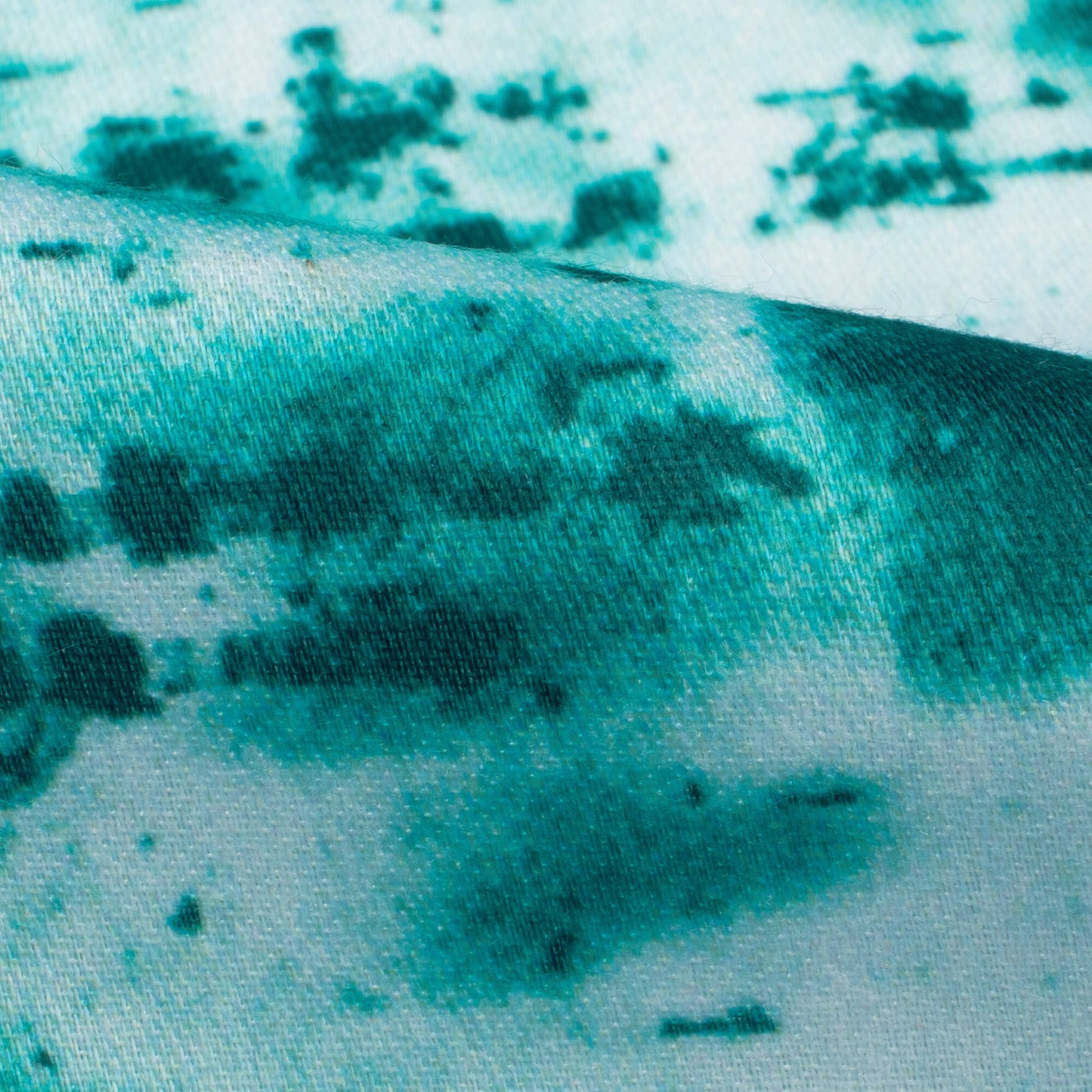 Teal Green And White Abstract Pattern Digital Print Poly Glazed Cotton Fabric