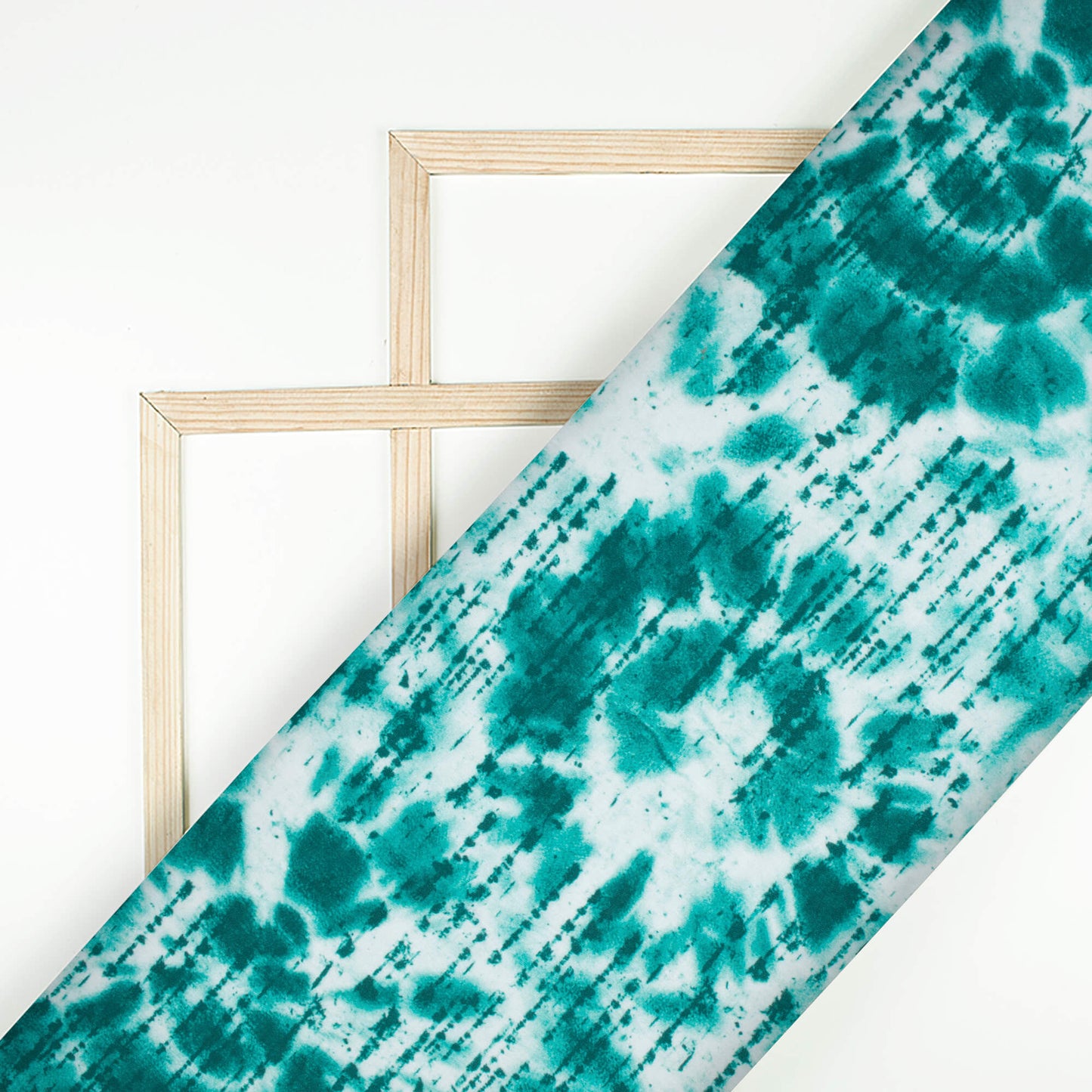Teal Green And White Abstract Pattern Digital Print Poly Glazed Cotton Fabric
