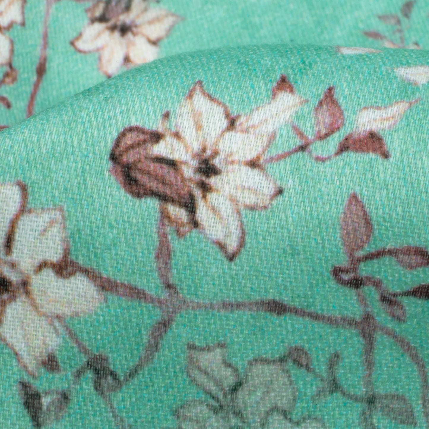 Alice Blue And Brown Floral Pattern Digital Print Poly Glazed Cotton Fabric