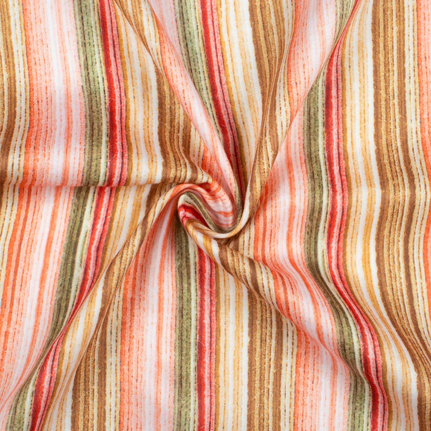 Coral Peach And Green Abstract Pattern Digital Print Poly Glazed Cotton Fabric