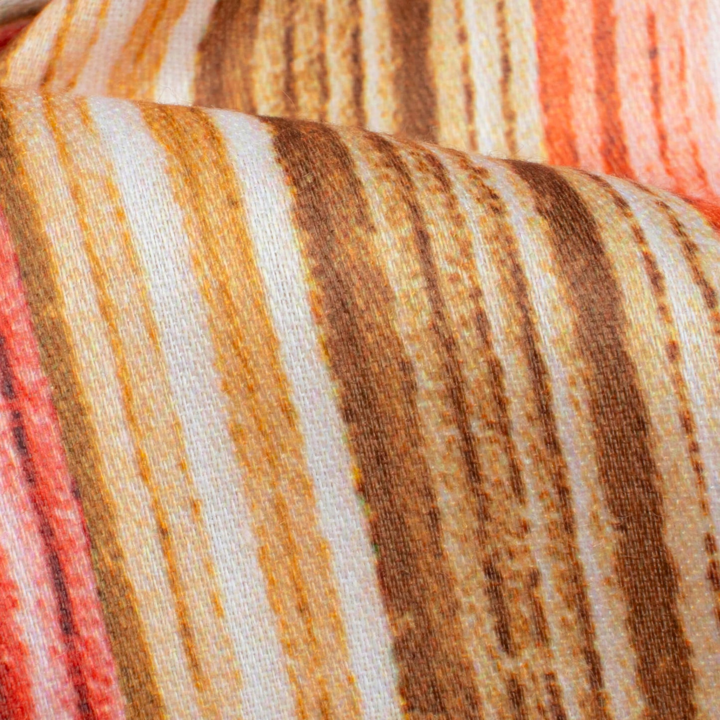 Coral Peach And Green Abstract Pattern Digital Print Poly Glazed Cotton Fabric